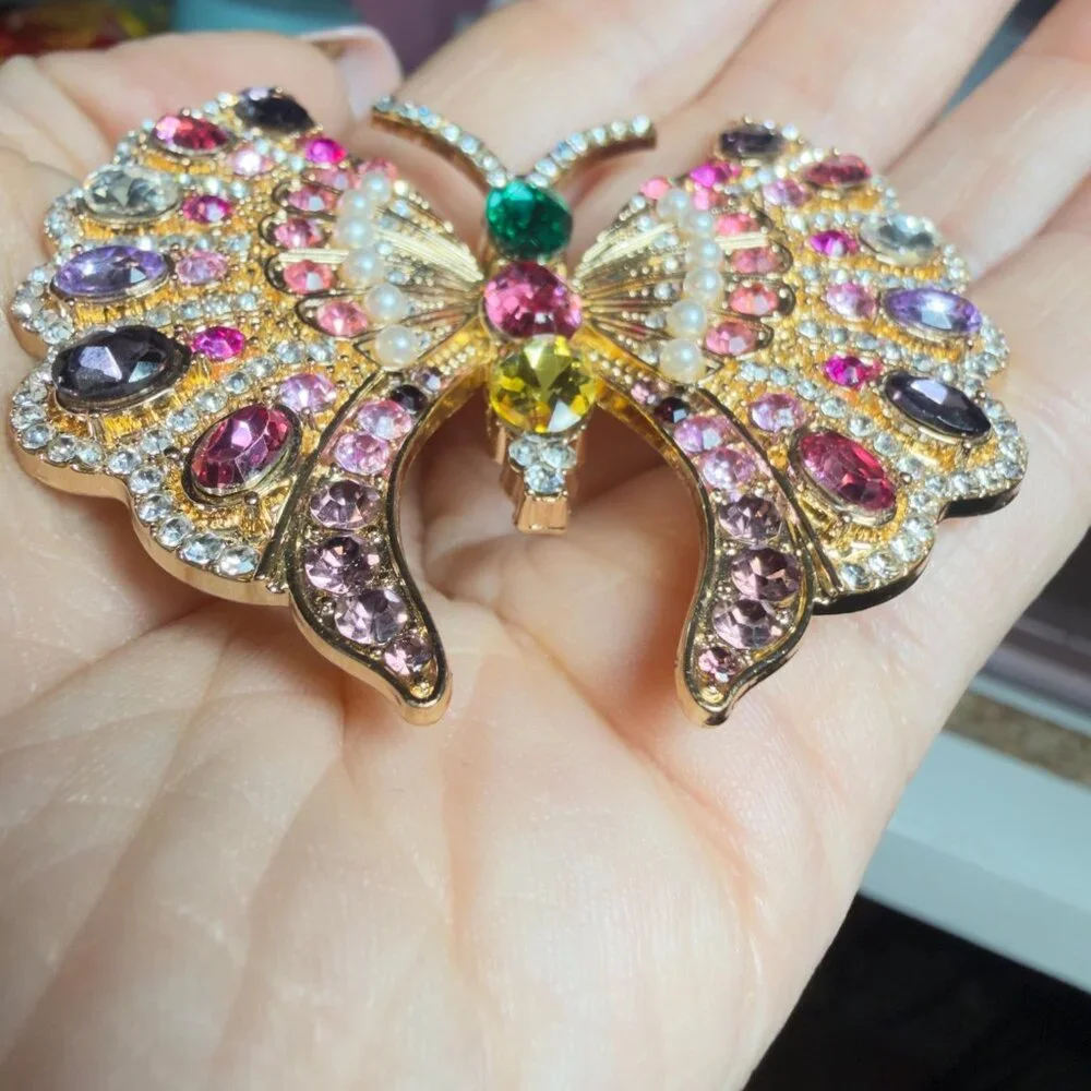 Butterfly Brooch Multicolor Rhinestone Statement Pin 2.75 Inch - Picture 3 of 6